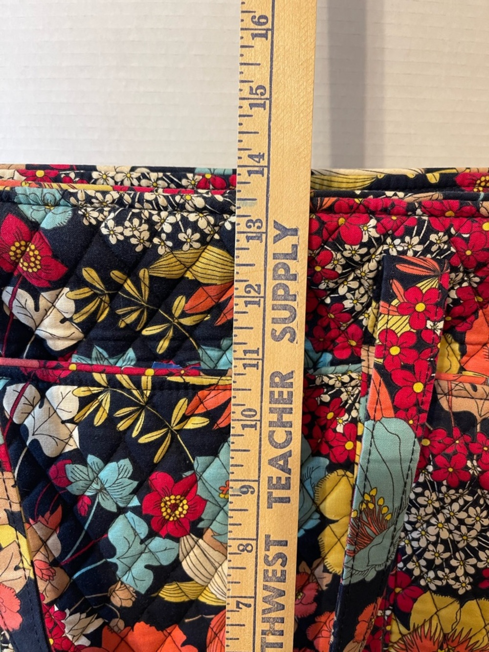 Vera Bradley Quilted Floral Tote with Coral, Turquoise & Yellow Accents - Picture 7 of 11